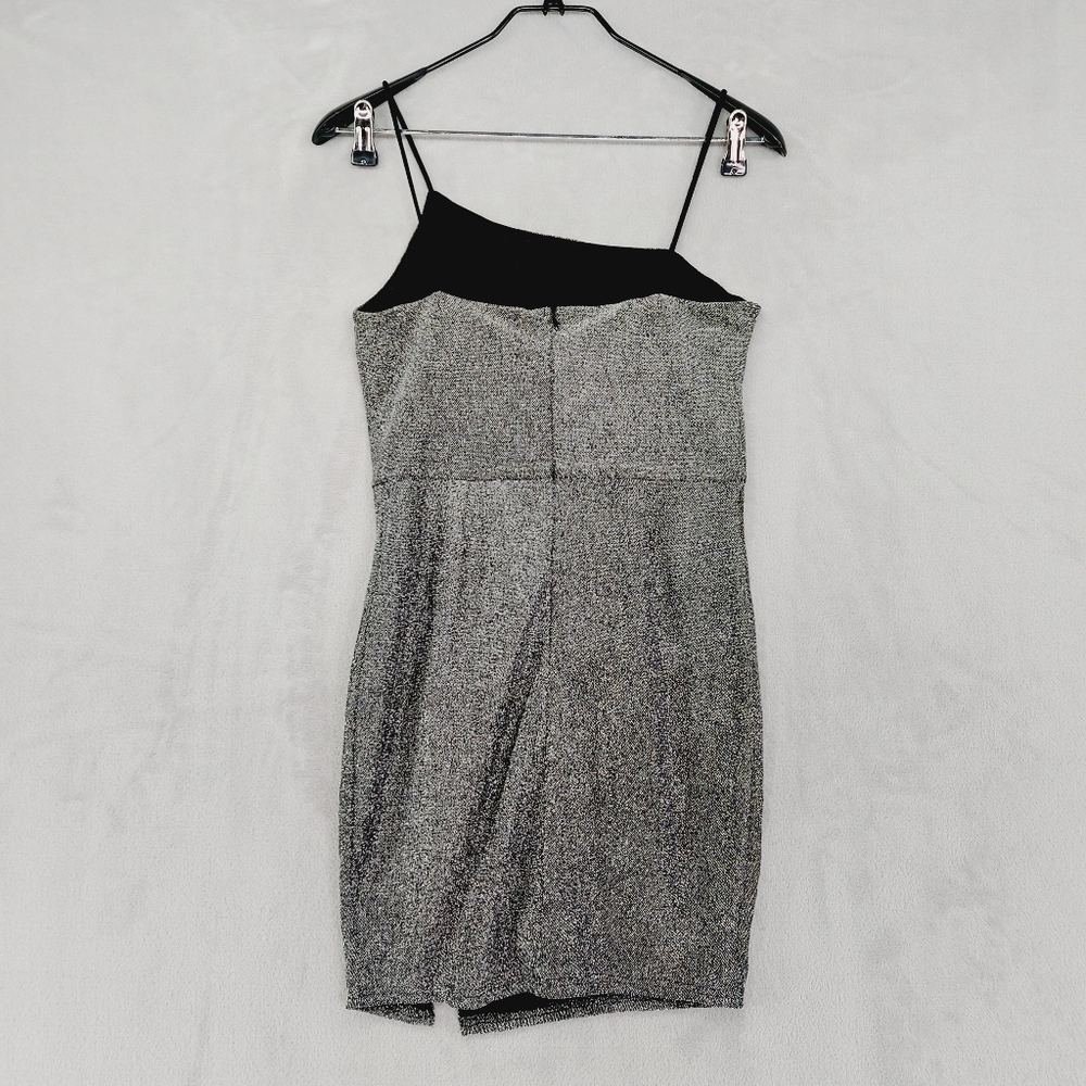 New Lulus Take Me Anywhere Silver Sparkly Asymmetrical Bodycon Mini Dress P4459 - Picture 5 of 9